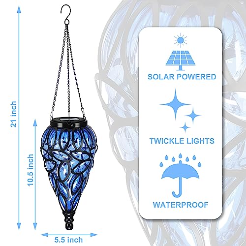 LEWIS&WAYNE Solar Hanging Lantern Outdoor Lights, Tear-Shaped 15 LEDs Cool White Hanging Lights with S Hooks Decor in Garden, Yard, Pathway, Front Door and Landscape - Image 3