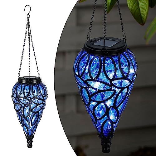 LEWIS&WAYNE Solar Hanging Lantern Outdoor Lights, Tear-Shaped 15 LEDs Cool White Hanging Lights with S Hooks Decor in Garden, Yard, Pathway, Front Door and Landscape - Image 1