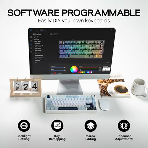 MechLands Aula F75 PRO 75% Wireless Gaming Keyboard, Gasket Mechanical Custom Keyboard with Five-Layer Padding, Bluetooth/2.4GHz/USB-C, Hot Swappable, Knob, RGB, Reaper Switches (White Blue) - Image 5