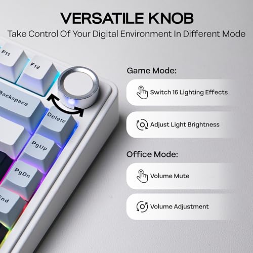 MechLands Aula F75 PRO 75% Wireless Gaming Keyboard, Gasket Mechanical Custom Keyboard with Five-Layer Padding, Bluetooth/2.4GHz/USB-C, Hot Swappable, Knob, RGB, Reaper Switches (White Blue) - Image 4