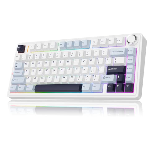 MechLands Aula F75 PRO 75% Wireless Gaming Keyboard, Gasket Mechanical Custom Keyboard with Five-Layer Padding, Bluetooth/2.4GHz/USB-C, Hot Swappable, Knob, RGB, Reaper Switches (White Blue) - Image 1