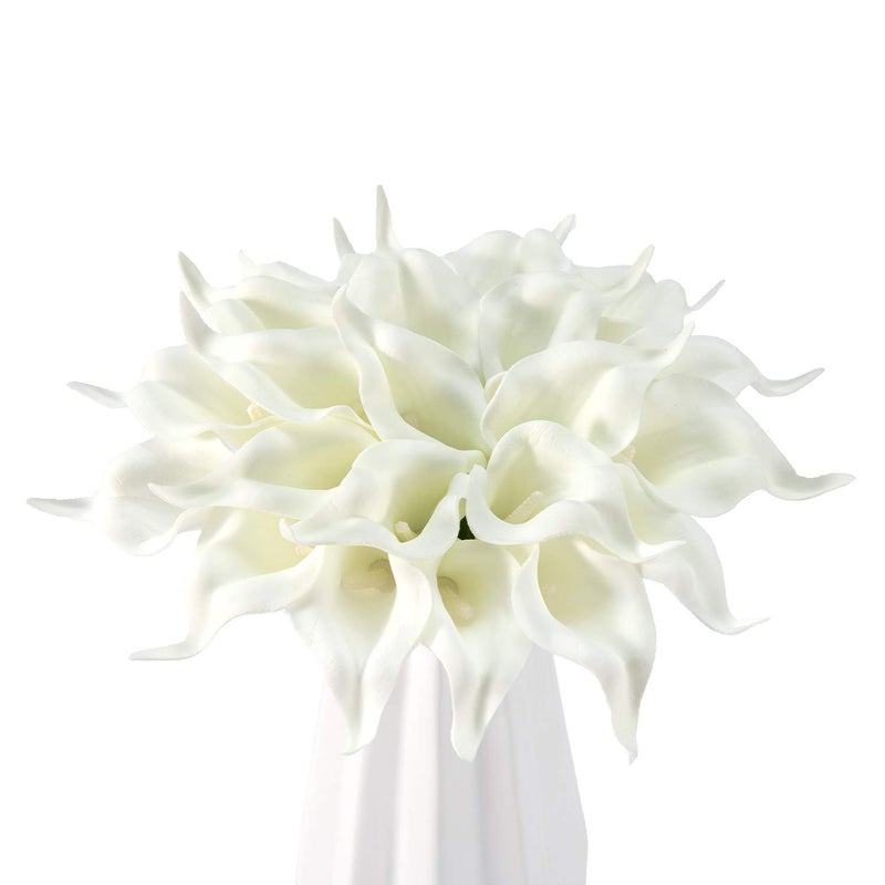 Crafjie 22pcs 13.4 Inch Pure White Lataex Real Touch Artificial Calla Lily Flowers  for Home Decor for Spring Flowers  Home Kitchen  Wedding Decorations  and centerpieces. - Image 2