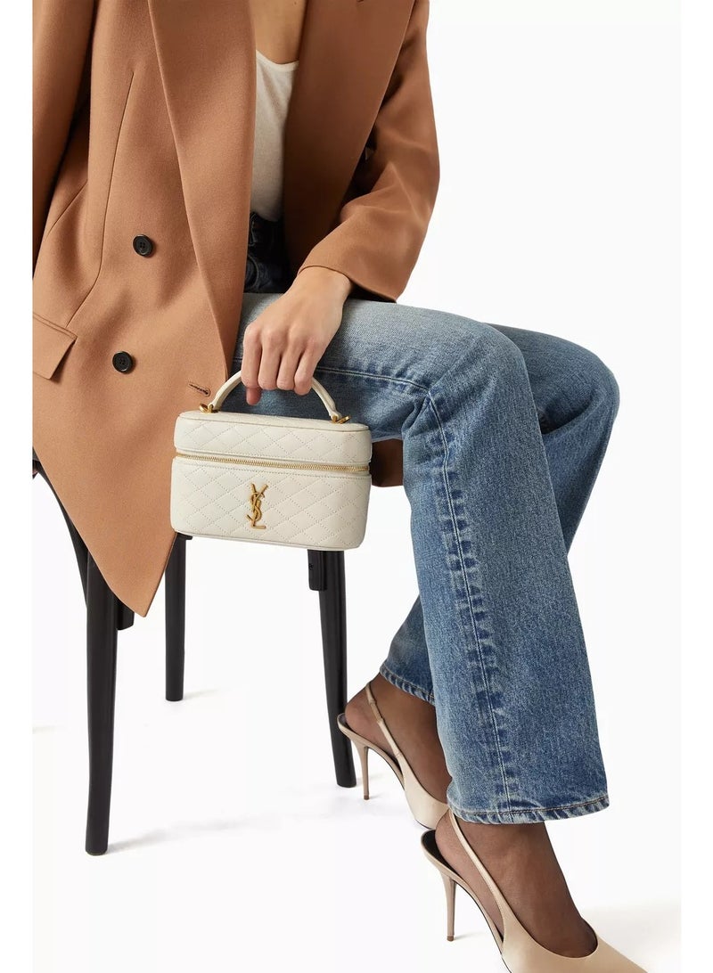 حقيبة فانيتي ميني مزخرفة بأسلوب YSL الكلاسيكي - حقيبة يد عابرة للكتف من الجلد اللامع الفاخر للنساء - حقيبة مكياج سفر مدمجة مع مقبض علوي وحزام قابل للتعديل - Image 5