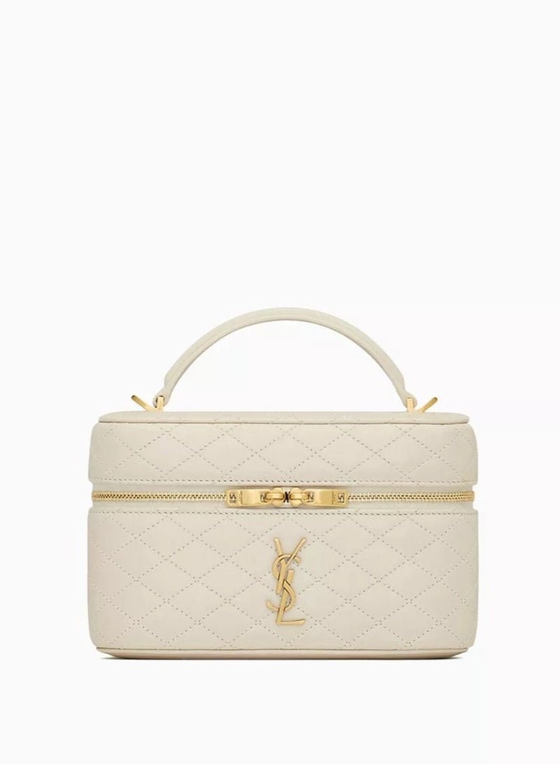 حقيبة فانيتي ميني مزخرفة بأسلوب YSL الكلاسيكي - حقيبة يد عابرة للكتف من الجلد اللامع الفاخر للنساء - حقيبة مكياج سفر مدمجة مع مقبض علوي وحزام قابل للتعديل - Image 1