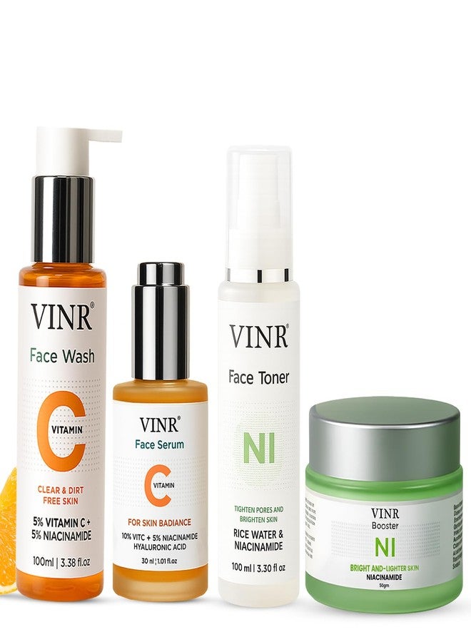 VINR سيروم فيتامين سي من فينر + غسول للوجه + تونر نياسيناميد + مرطب | مجموعة عناية بالبشرة لتفتيح البشرة وموازنة الزيوت | تعزيز النضارة، علاج حب الشباب، وإصلاح حاجز البشرة | للرجال والنساء | مناسب لجميع أنواع البشرة - Image 2