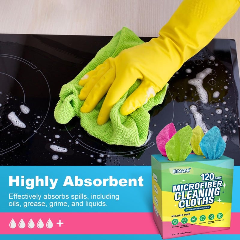 UNIMADE Microfiber Cleaning Cloth, 120 Pack Reusable Paper Towels Microfiber Towels for Cars Lint Free Washable Tissues Shop Rags with Dispenser Box for Home Kitchen Automotive, 11"x 9", Multicolor - Image 3