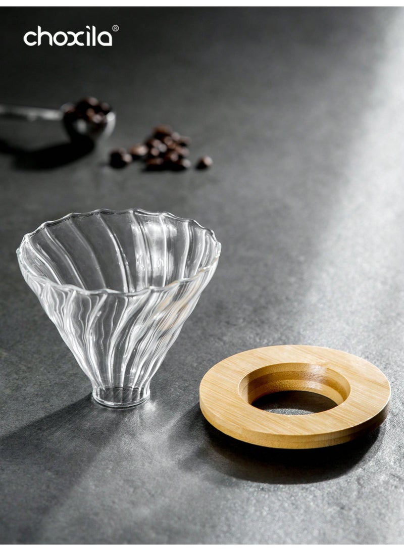 choxila 2pcs/set, Pour Over Coffee Maker Set, Glass Coffee Pot and Filter Cup with Bamboo Stand, Glass Carafe and   Coffee Dripper, Drip Coffee Maker Set for Home or Office, 1-4 Cups - Image 3