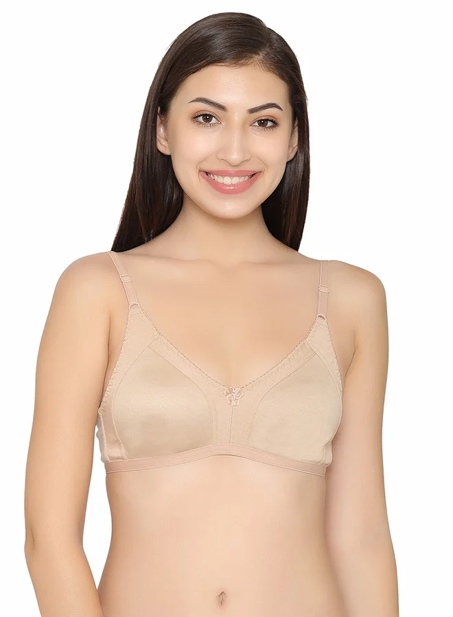 Clovia Clovia Non-Padded Non-Wired Full Coverage Spacer Cup Bra in Beige Colour - Cotton Rich