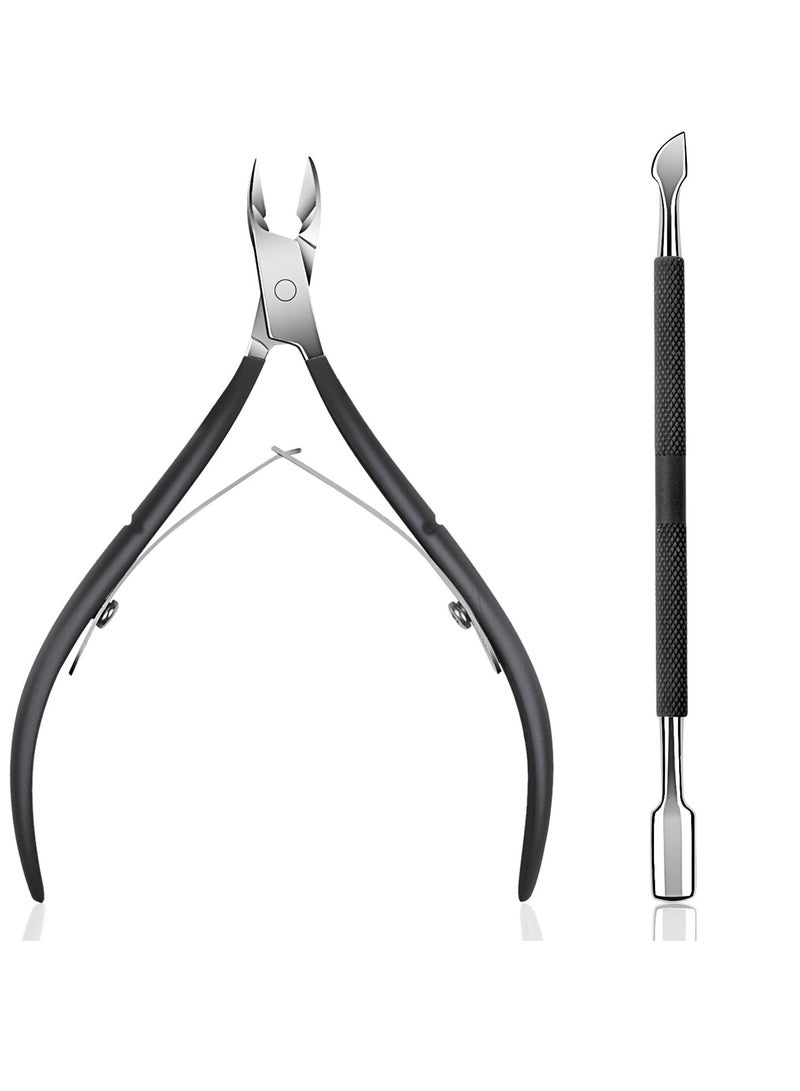 VIUAUAX أداة تشذيب الأظافر مع أداة دفع الجلد الزائد - أداة إزالة الجلد الزائد - أداة قص الأظافر من الفولاذ المقاوم للصدأ الاحترافية - أداة قص الأظافر المتينة لتقليم الأظافر والأظافر - أداة قص الأظافر السوداء ، أداة دفع الأظافر الفنية ، أداة إزالة الأظافر - Image 1
