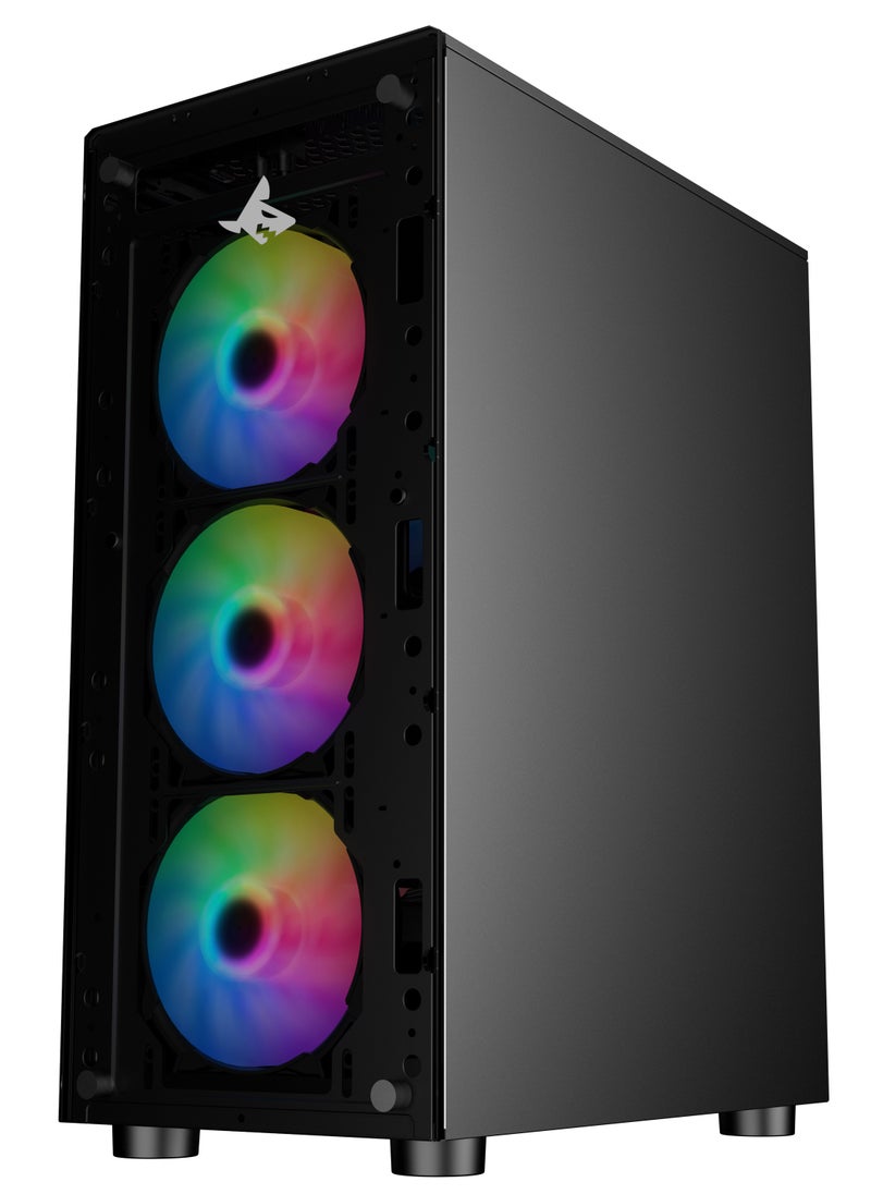 null - صندوق الكمبيوتر للألعاب شاربكس ZEPHYR ARGB ATX Mid Tower مع زجاج مقسّى أمامي (Z-200) مع 4 مراوح 120 مم ARGB مثبتة مسبقًا، مع لوحات جانبية وأمامية من الزجاج المقسّى، ومنافذ: نوع C1 / USB3.0 *1 / USB2.0 *2 / أزرار: الطاقة / إعادة التعيين / LED. - Image 1