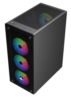 صندوق الكمبيوتر للألعاب شاربكس ZEPHYR ARGB ATX Mid Tower مع زجاج مقسّى أمامي (Z-200) مع 4 مراوح 120 مم ARGB مثبتة مسبقًا، مع لوحات جانبية وأمامية من الزجاج المقسّى، ومنافذ: نوع C1 / USB3.0 *1 / USB2.0 *2 / أزرار: الطاقة / إعادة التعيين / LED.  - Image 3