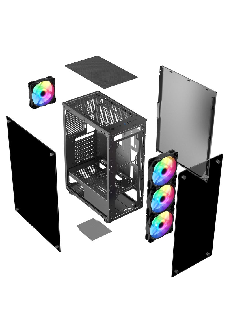 null - صندوق الكمبيوتر للألعاب شاربكس ZEPHYR ARGB ATX Mid Tower مع زجاج مقسّى أمامي (Z-200) مع 4 مراوح 120 مم ARGB مثبتة مسبقًا، مع لوحات جانبية وأمامية من الزجاج المقسّى، ومنافذ: نوع C1 / USB3.0 *1 / USB2.0 *2 / أزرار: الطاقة / إعادة التعيين / LED. - Image 1