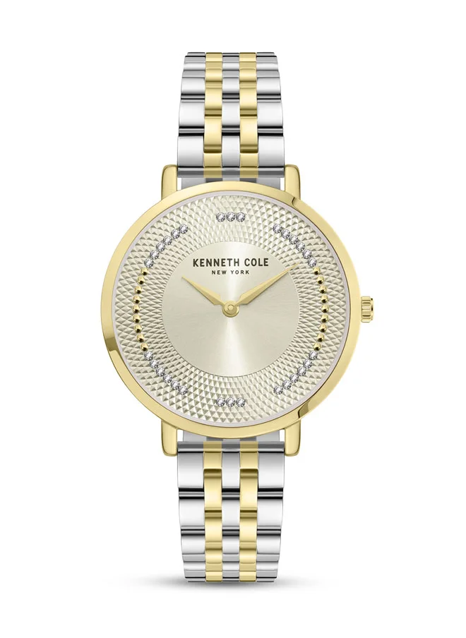 كينيث كول نيو يورك Kenneth Cole New York 34mm Analog Women's Watch with Champagne Gold Dial & Silver-Yellow Gold Stainless Steel Bracelet