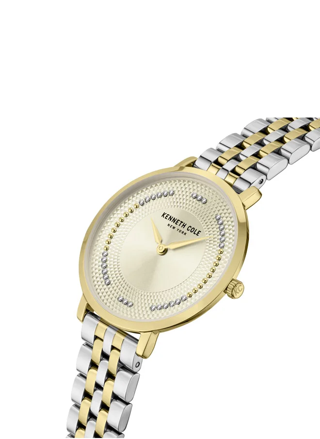 كينيث كول نيو يورك Kenneth Cole New York 34mm Analog Women's Watch with Champagne Gold Dial & Silver-Yellow Gold Stainless Steel Bracelet