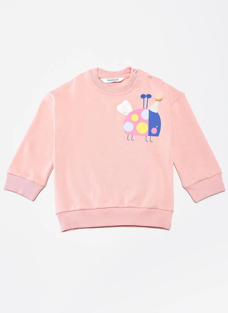 نوتيناتي سويت شيرت قطيفة بأكمام كاملة بطبعة دعسوقة خوخية للأطفال