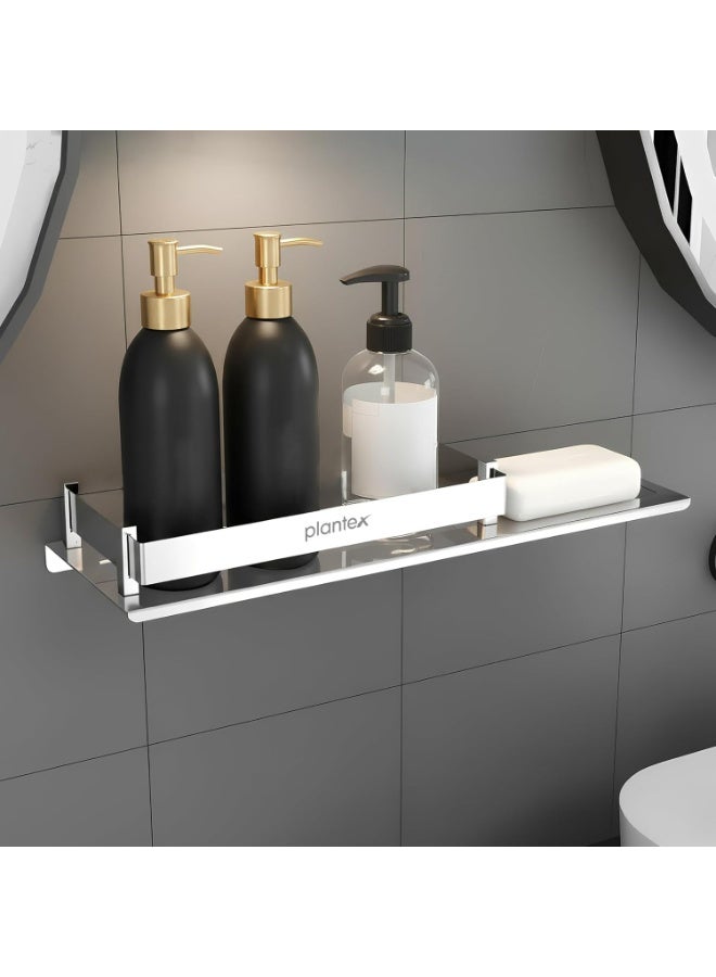 Plantex Stainless Steel Bathroom Shelf with Soap Dish/2in1 Multipurpose Shelf for Bathroom/Bathroom Shelf Rack (15x5 Inches) – Pack of 1 - Image 1