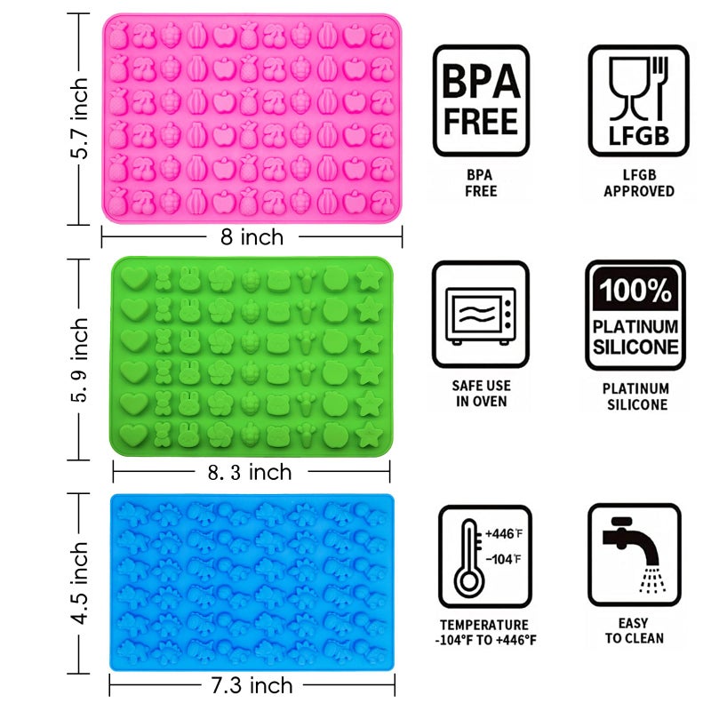 Ahorasky Gummy Candy Molds - Silicone Gummy Dinosaur/Marine Animal/Donut/Small Hearts Shapes/Fruit Snack Mold with 2pcs Dropper,Non-stick and Bpa Free for Mini Candy Chocolate Gummies Baking - Image 2