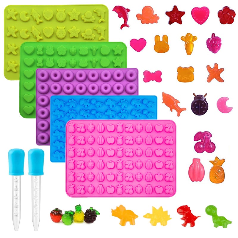 Ahorasky Gummy Candy Molds - Silicone Gummy Dinosaur/Marine Animal/Donut/Small Hearts Shapes/Fruit Snack Mold with 2pcs Dropper,Non-stick and Bpa Free for Mini Candy Chocolate Gummies Baking - Image 1