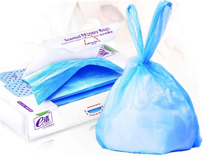 Baby Disposable Diaper Sacks Bags Dispenser Power Scented Nappy Disposal Bags Easy-Tie for Travel (Blue,90-Count)
