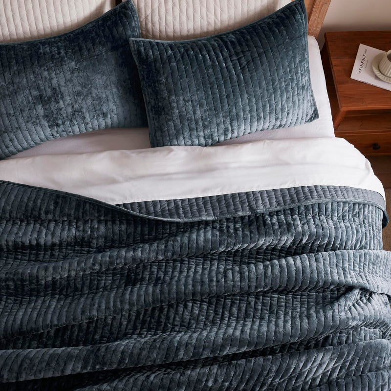 LEAONME Oversized King Quilt 120''x120'', Lightweight Navy Blue Velvet Comforter Set with 2 Matching Shams, Soft Cross Stitch Bedspread Coverlet, Oversized King Bedding Set for All Season - Image 4