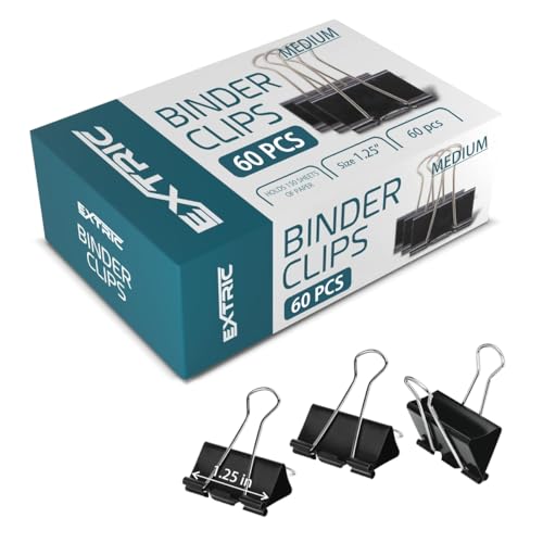 EXTRIC Binder Clips - 60 Medium Binder Clips, 1.25 Inch Black Paper Clamps, File Clip for Home, Office and School Supplies - Image 1