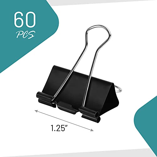 EXTRIC Binder Clips - 60 Medium Binder Clips, 1.25 Inch Black Paper Clamps, File Clip for Home, Office and School Supplies - Image 3