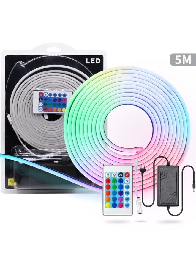 شريط إضاءة LED 5 متر  نيون RGB 12 فولت مع 24 مفتاح تحكم عن بعد، مجموعة تغليف نفطة مرنة للوحة الإعلانات RGB LED - Image 3