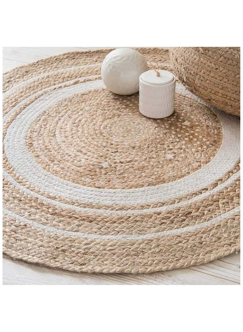 LINGWEI Natural Jute Rug Round Handmade Reversible Carpet Area Door Mat Hand Braided Floor Rig Farmhouse Rugs Woven Jute Rug Carpet For Home Decor - Image 2