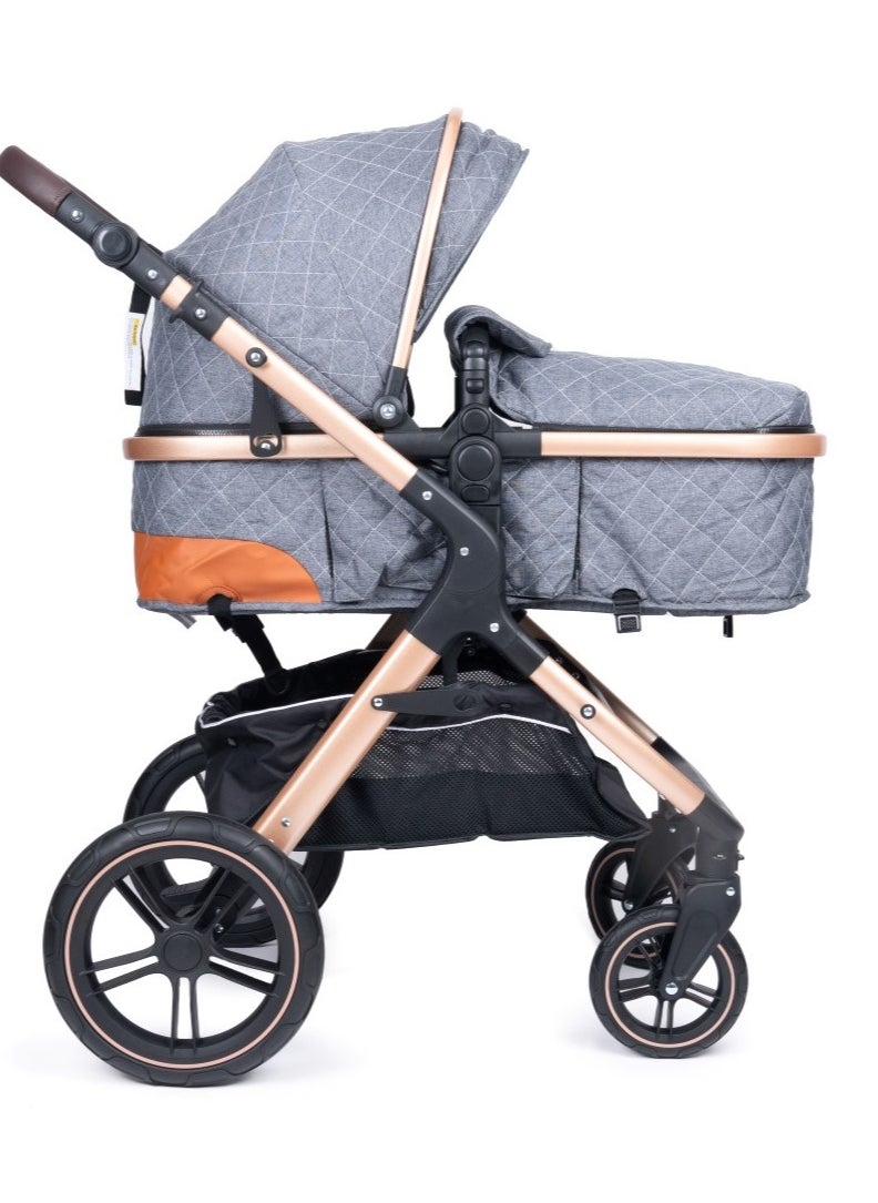 belecoo One Fold-To-Half Luxury Pram 2 In 1 - Grey  - Image 1