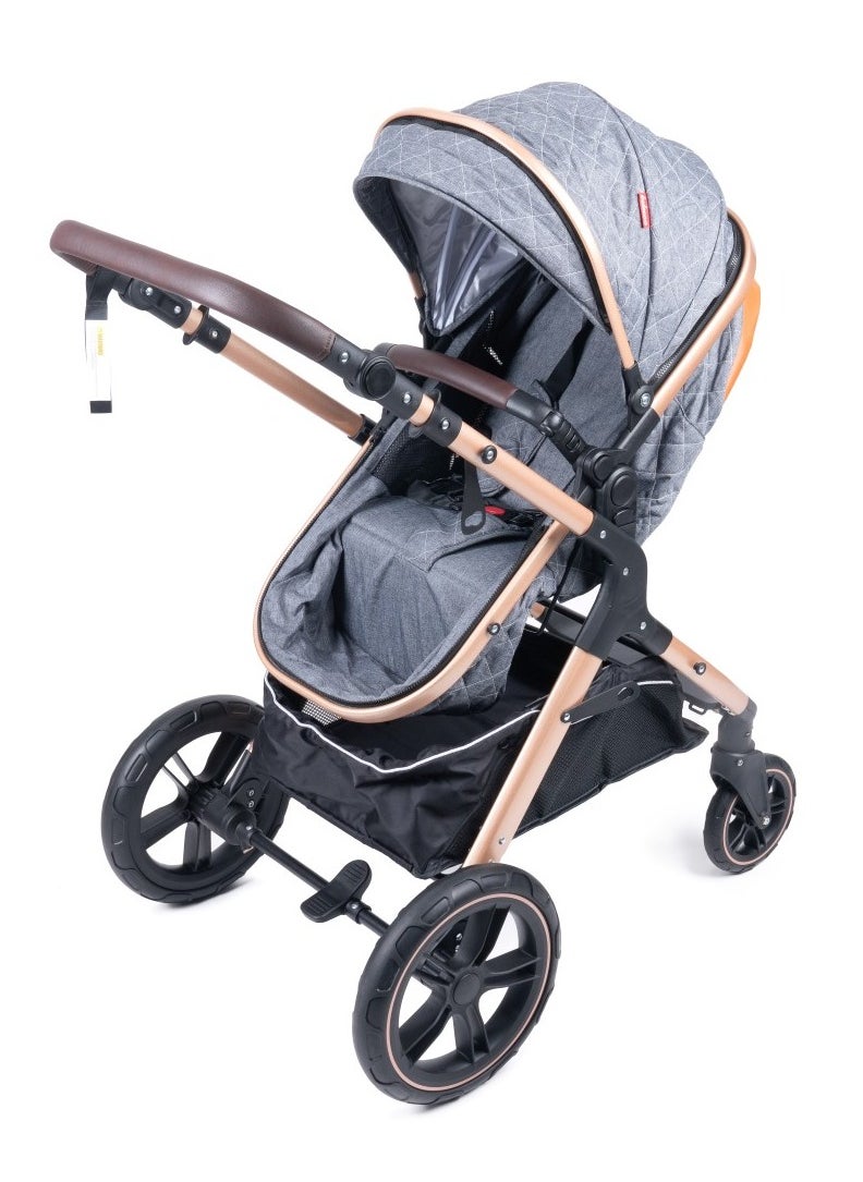 belecoo One Fold-To-Half Luxury Pram 2 In 1 - Grey  - Image 4