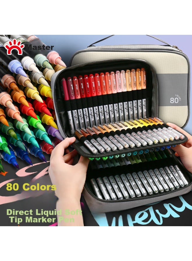 جراسب Grasp علامات أكريليك ذات أطراف ناعمة، 80 لونًا، قابلة للغسل، غير قابلة للبهتان، تغطية عالية، سعة كبيرة، أقلام رسم للأطفال، أقلام ألوان مائية، هدايا عيد الميلاد والعودة إلى المدرسة للأولاد والبنات، حقيبة قماشية فاخرة - Image 1