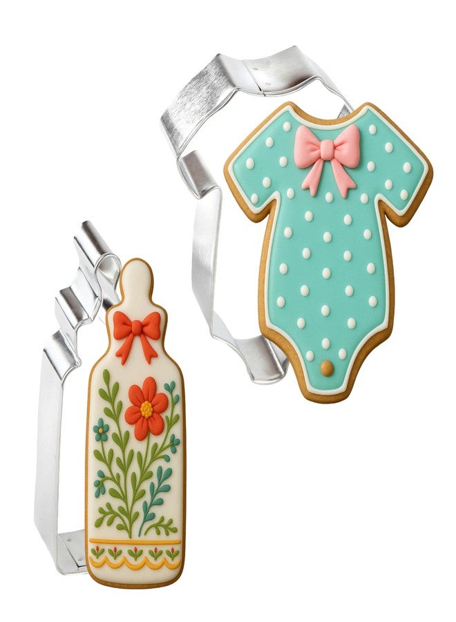 Bakerpan Stainless Steel Cookie Cutter Baby Bottle & Bodysuit Set, Baby Shower Cookie Cutters - Image 1