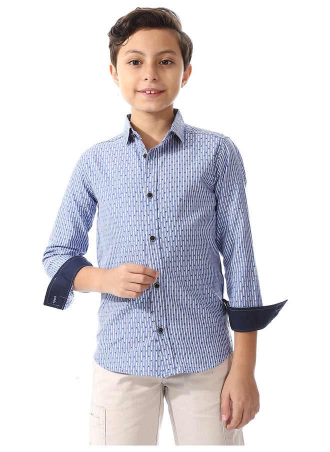 Andora - Boys Triangle Print Long Sleeves Shirt _ Royal Blue & White - Image 1