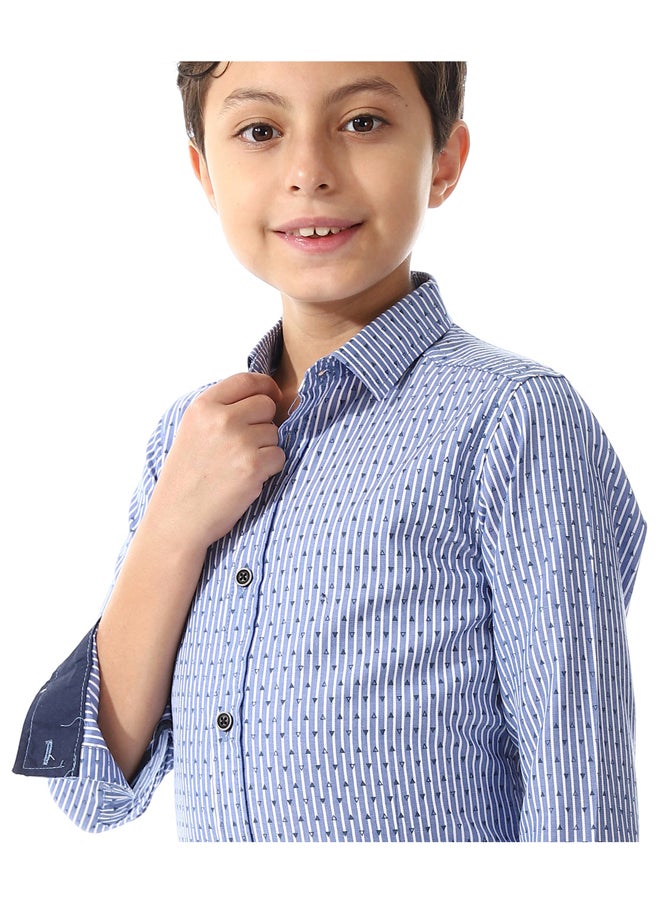 Andora - Boys Triangle Print Long Sleeves Shirt _ Royal Blue & White - Image 1