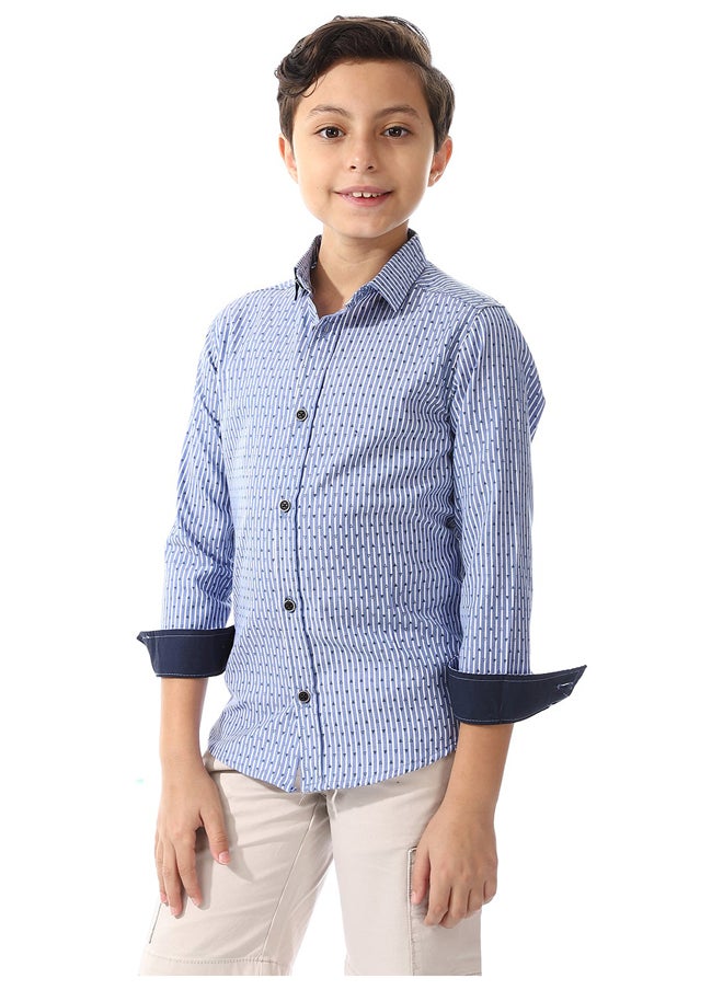 Andora - Boys Triangle Print Long Sleeves Shirt _ Royal Blue & White - Image 1