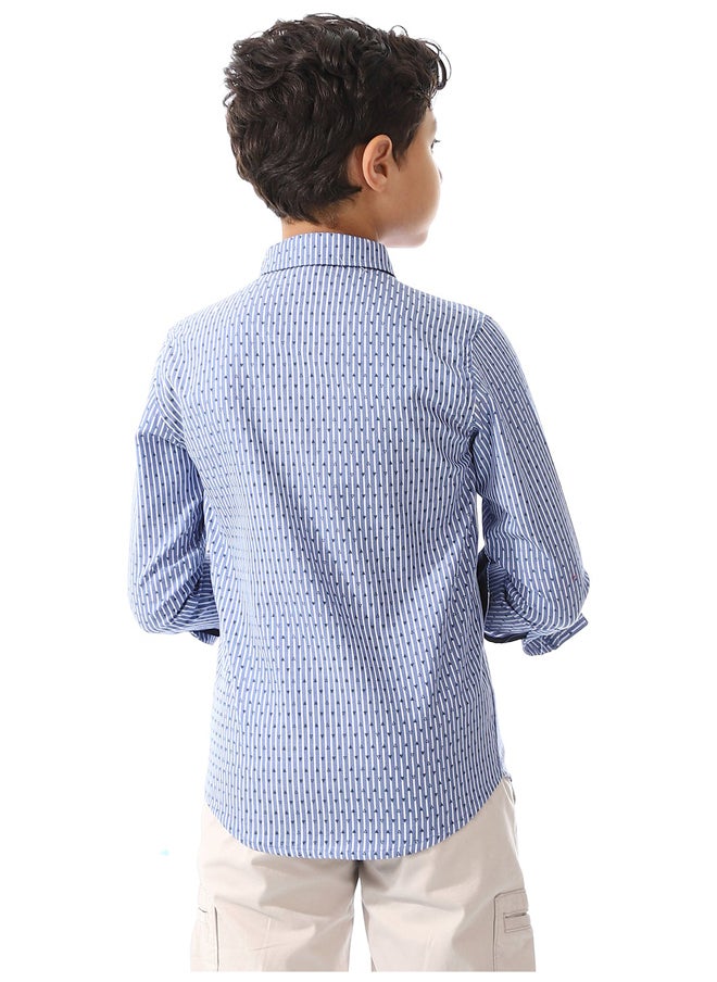 Andora - Boys Triangle Print Long Sleeves Shirt _ Royal Blue & White - Image 1