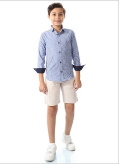 Boys Triangle Print Long Sleeves Shirt _ Royal Blue & White