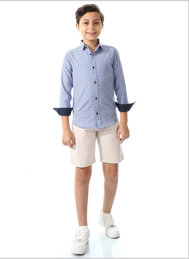 Andora - Boys Triangle Print Long Sleeves Shirt _ Royal Blue & White - Image 1