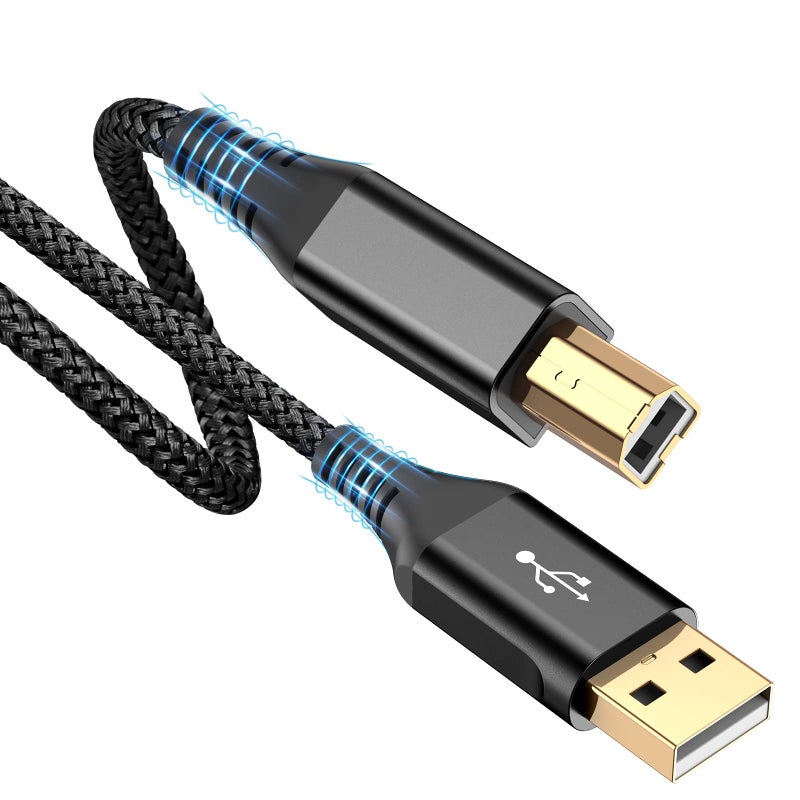 sweguard Printer Cable 10ft, USB-A to USB-B Cable, High Speed Nylon Braided Scanner Printer Cord for HP Canon Dell Epson Brother Lexmark Xerox Samsung Piano DAC & More-Black - Image 1