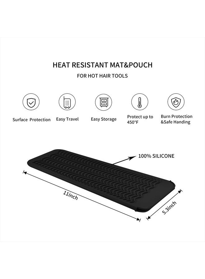 EIOKIT Silicone Heat Resistant Travel Mat Pouch for Hair Straightener,Crimping , Hair Curling Wand,Flat /Hair Waving Iron and Hot Hair Styling Tools (Black) - Image 2