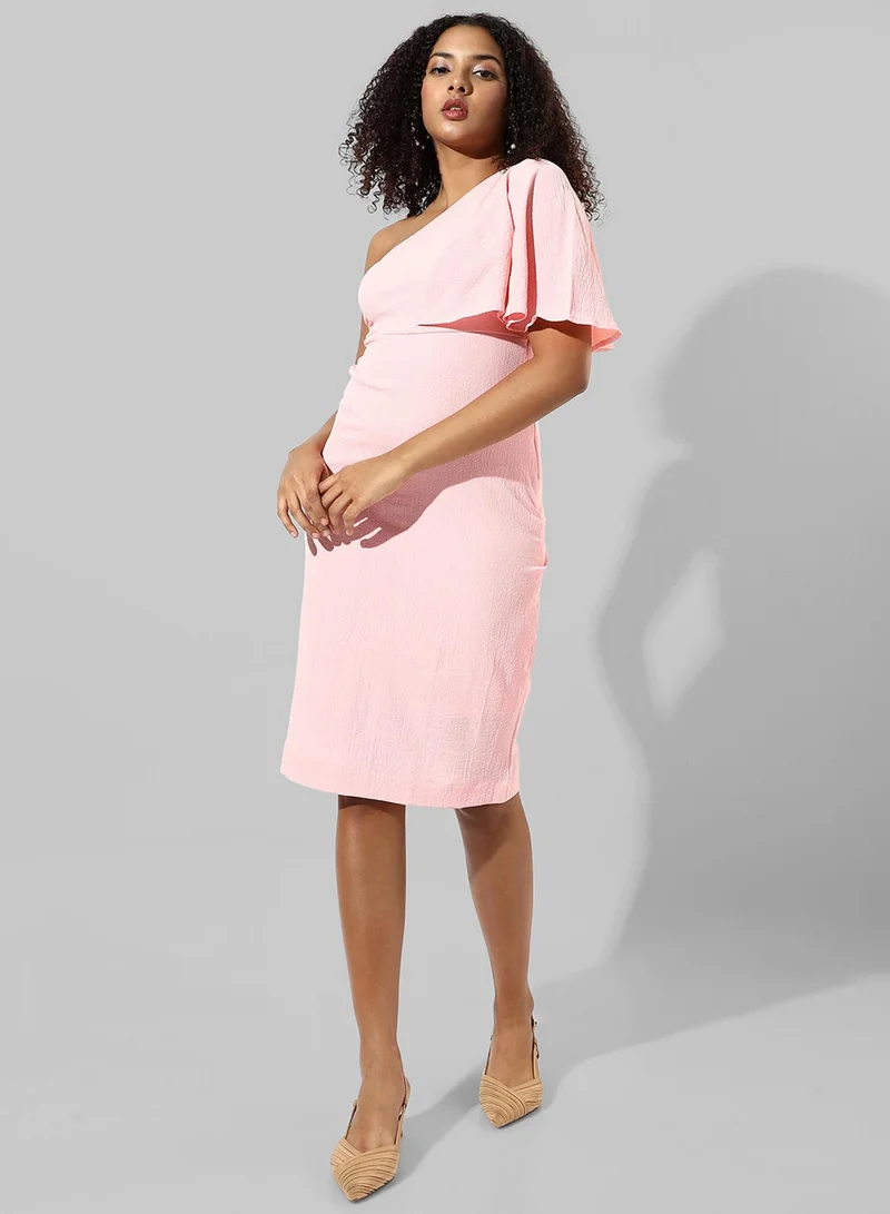 PINACOLADA  Women's Baby Pink Ruffle One-Shoulder Dress for Women | Best Price UAE