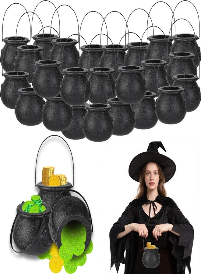Junware 24pcs Mini Cauldrons with Handle Halloween, Witch Mini Cauldron Multi-purposed, Plastic Cauldron Candy Holder for Halloween & St. Patrick’s Day Party Favors Decor, Halloween Pot - Image 1