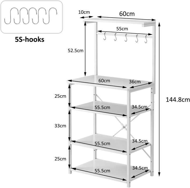 JANTENS 4 Tier Coffee Bar Station,Corner Bar Cabinet for Small Spaces,Coffee Stand Station with 5 S-Shaped Hooks,Kitchen Storage Stand with storage layer, Bakers Rack for Kitchen, Entryway (White) - Image 2
