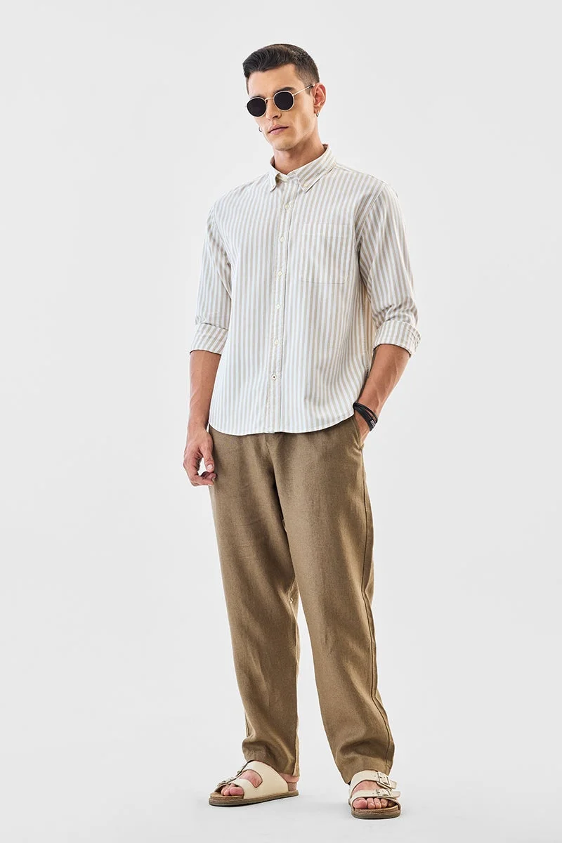 SNITCH Beige Striped Long Sleeve Regular Fit Shirt