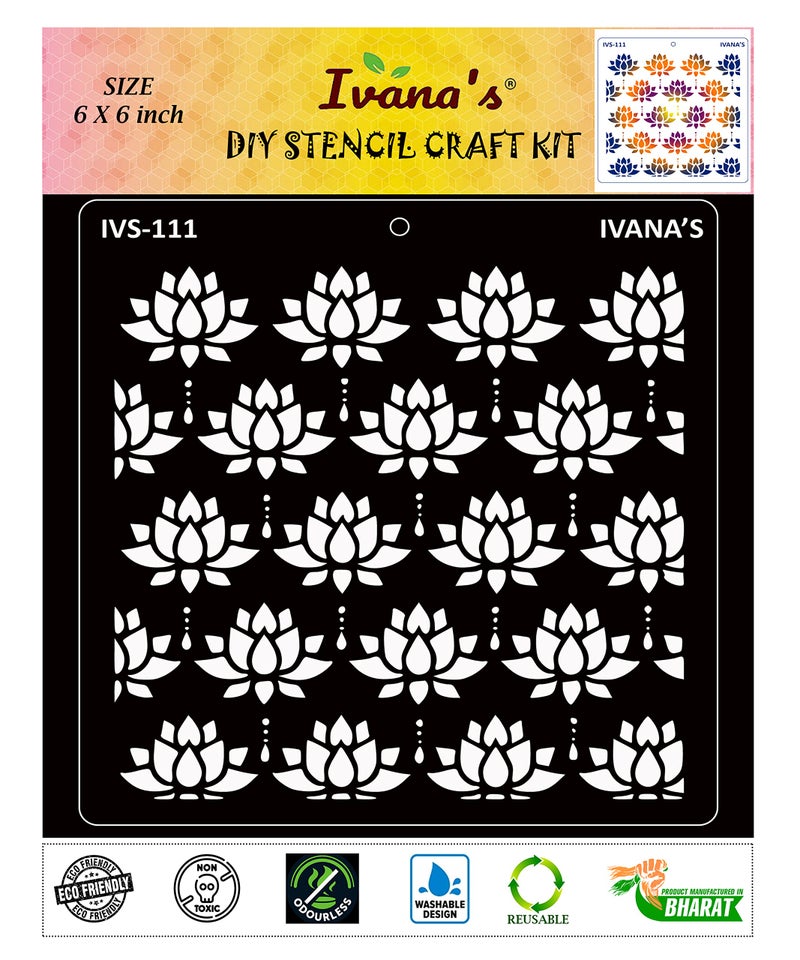 IVANA'S Art & Craft Stencil for Art & Craft, DIY Decorative Stencil for Painting on Canvas, Fabric, Cloth, Paper, Glass, Furniture and Wall, Size - 6 x 6 inch, Pack of 1, IVS-111, Off White - Image 1