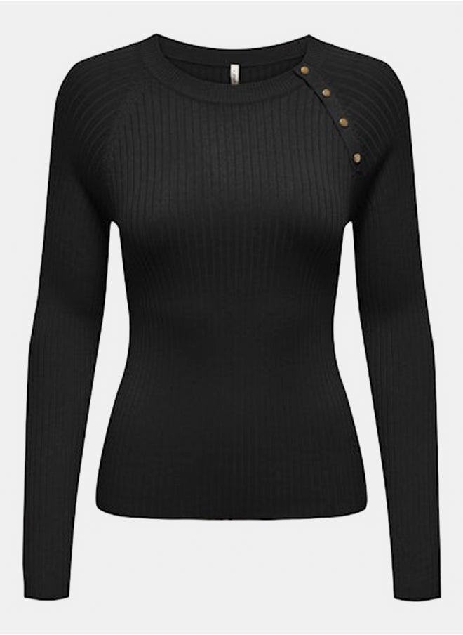 ONLY Onlmeddi Ls Button Detail O-Neck  - Image 3