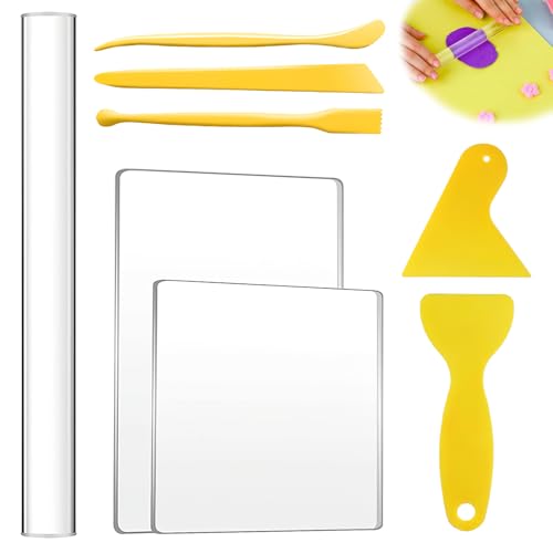 CoolShef Clay Art Tools Set – Acrylic Roller for Clay with Acrylic Sheets, Polymer Clay Tools Kit, Clay Making Tools, Clay Roller and Sheet, Acrylic Block for Clay DIY Sculpting and Modeling (8 Pcs) - Image 1