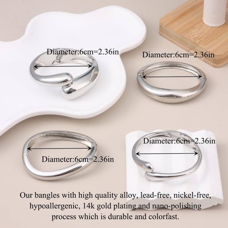 CASDAN 4Pcs Chunky Bangle Bracelets for Women Twisted Hinged Stackable Bangles Set Trendy Wide Wrist Cuff Stack Bracelets - Image 4
