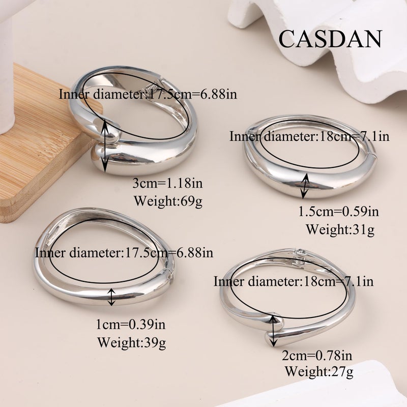CASDAN 4Pcs Chunky Bangle Bracelets for Women Twisted Hinged Stackable Bangles Set Trendy Wide Wrist Cuff Stack Bracelets - Image 3