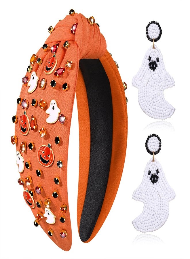 YAHPERN Halloween Headband for Women Boo HOCUS POCUS Knotted Headband Embellished Crystal Headbands Halloween Accessories (Pattern C) - Image 1